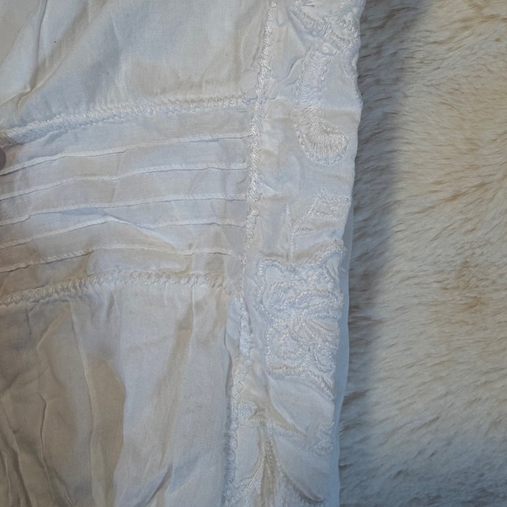Lauren Ralph Lauren White Embroidered Cotton Peasant Blouse Tassel Top XS - Picture 5 of 7